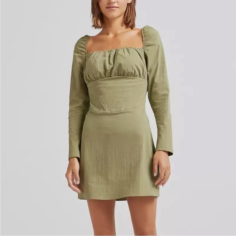 Bershka ruched bust long sleeve mini dress in green Size Small